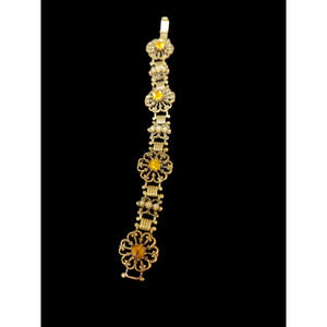 Vintage Signed Coro Citrine colored Round floral with faux pearls bracelet